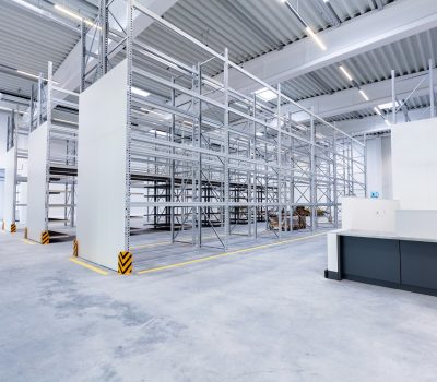 Warehouse industrial hall racking storage racks. Shelving system